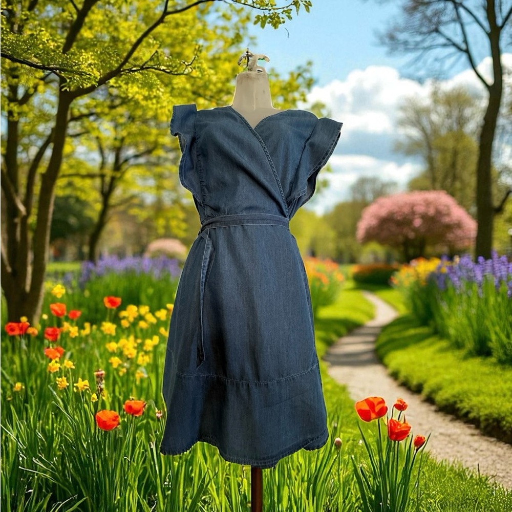 Ella Moss V-Neck Wrap Style Tie Waist Women's Mini Length Dress XL NWT Blue